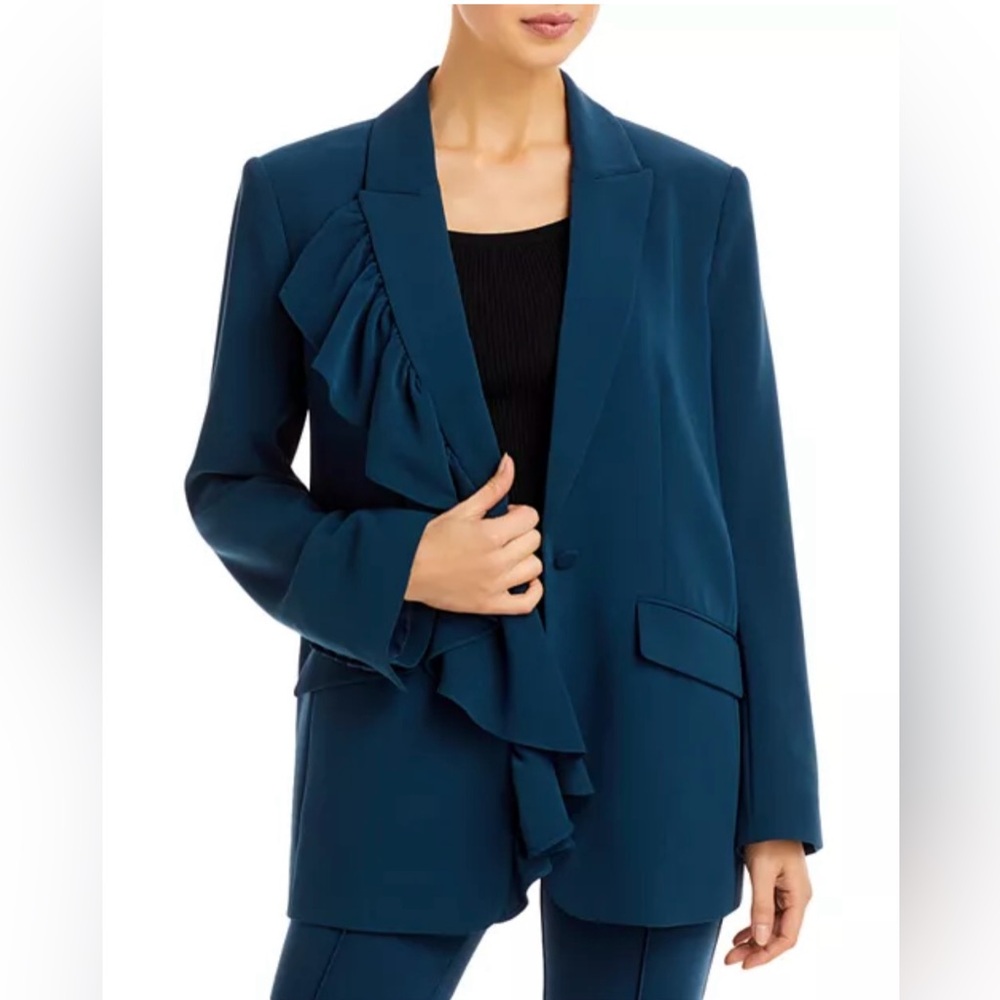 Cinq à Sept Deep Blue Ruffle Blazer